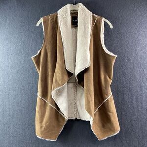 Me Jane Faux Sherpa Suede Vest Size Large Tan Beige Shawl Boho Cozy Wstrn Trendy